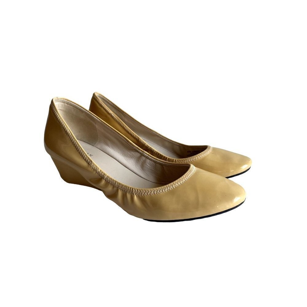 Cole Haan Grand OS Buttery Tan Nude Patent Leather Wedge Heels